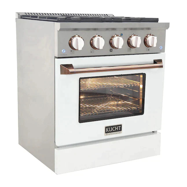 Kucht Signature 30" Pro-Style Dual Fuel Range in White Oven Door & Rose Gold (KDF302-W-ROSE)