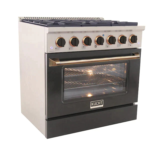 Kucht Signature 36-Inch Pro-Style Dual Fuel Range in Black Oven Door & Gold Accents (KDF362-K-GOLD)