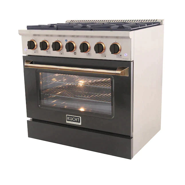 Kucht Signature 36-Inch Pro-Style Dual Fuel Range in Black Oven Door & Gold Accents (KDF362-K-GOLD)