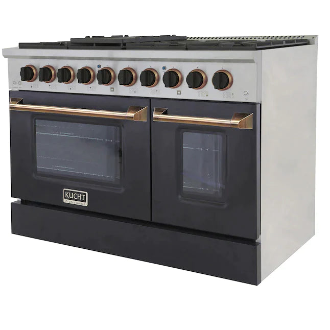 Kucht Signature 48" Pro-Style Dual Fuel Range in Black Oven Door & Gold (KDF482-K-GOLD)