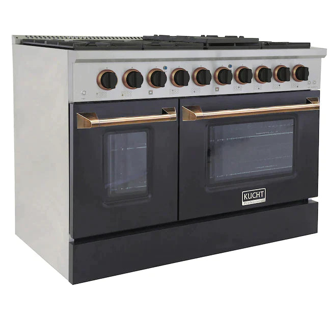 Kucht Signature 48" Pro-Style Dual Fuel Range in Black Oven Door & Gold (KDF482-K-GOLD)