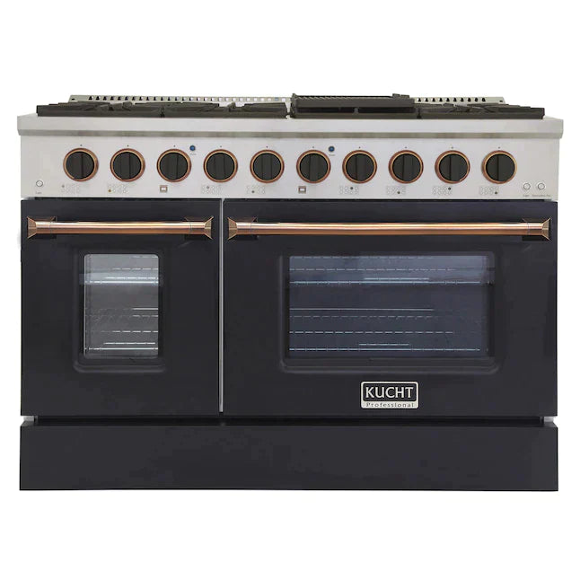 Kucht Signature 48" Pro-Style Dual Fuel Range in Black Oven Door & Gold (KDF482-K-GOLD)