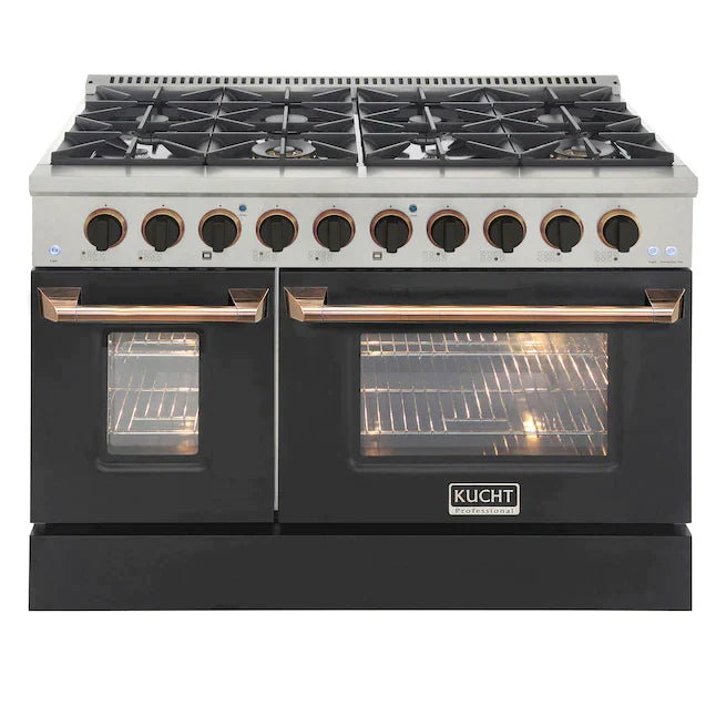 Kucht Signature 48" Pro-Style Dual Fuel Range in Black Oven Door & Gold (KDF482-K-GOLD)