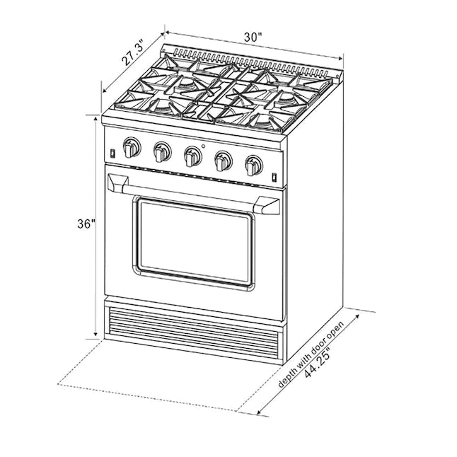 Kucht Signature 30-Inch Gas Range with Convection Oven in Black with Black Knobs & Rose Gold Handle (KNG301-K-ROSE)