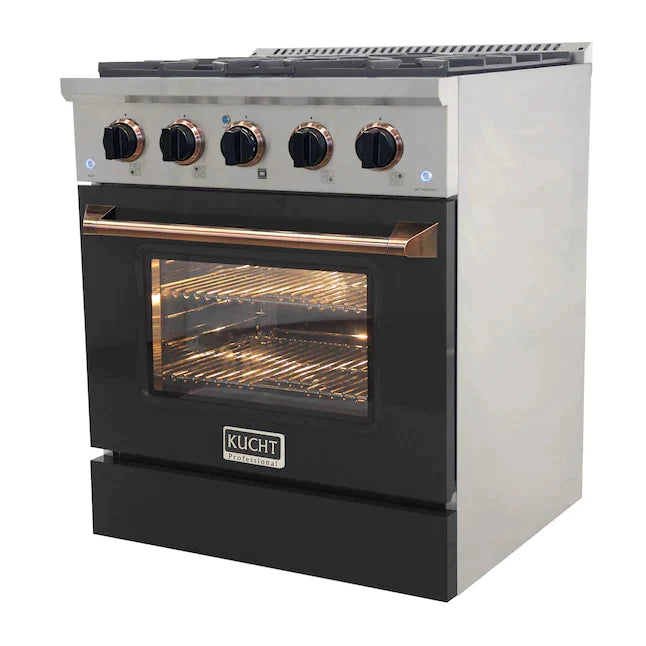 Kucht Signature 30-Inch Pro-Style Dual Fuel Range in Stainless Steel with Black Oven Door & Gold Handle (KDF302-K-GOLD)