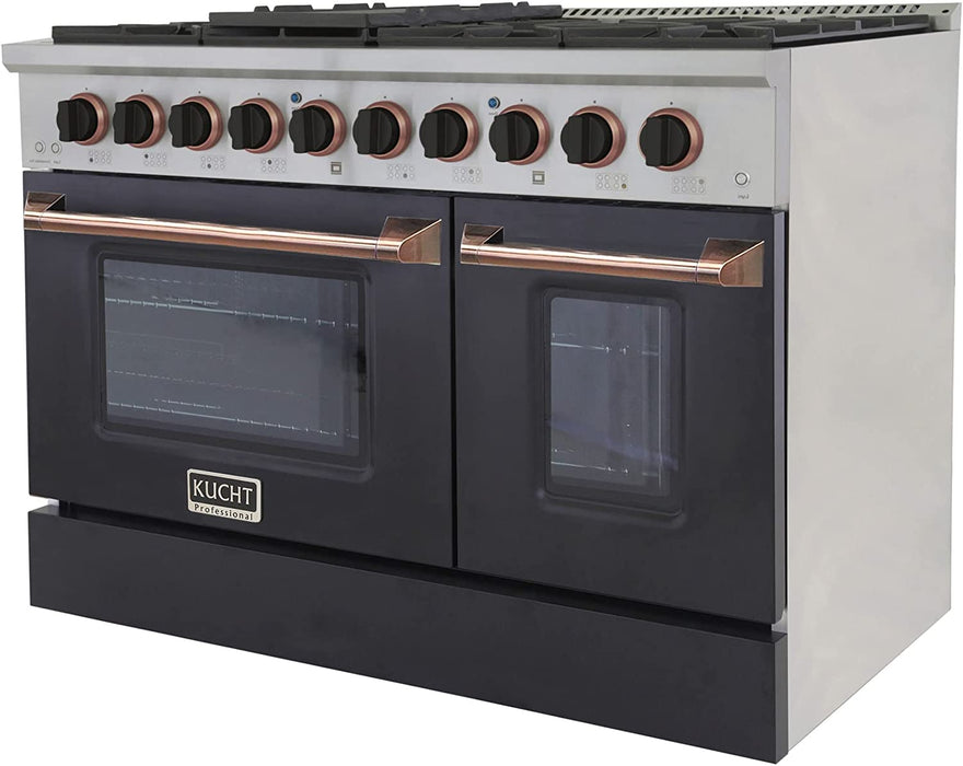 Kucht Signature 48-Inch 6.7 cu ft. Gas Range with Black Door and Rose Gold Accents (KNG481-K-ROSE)