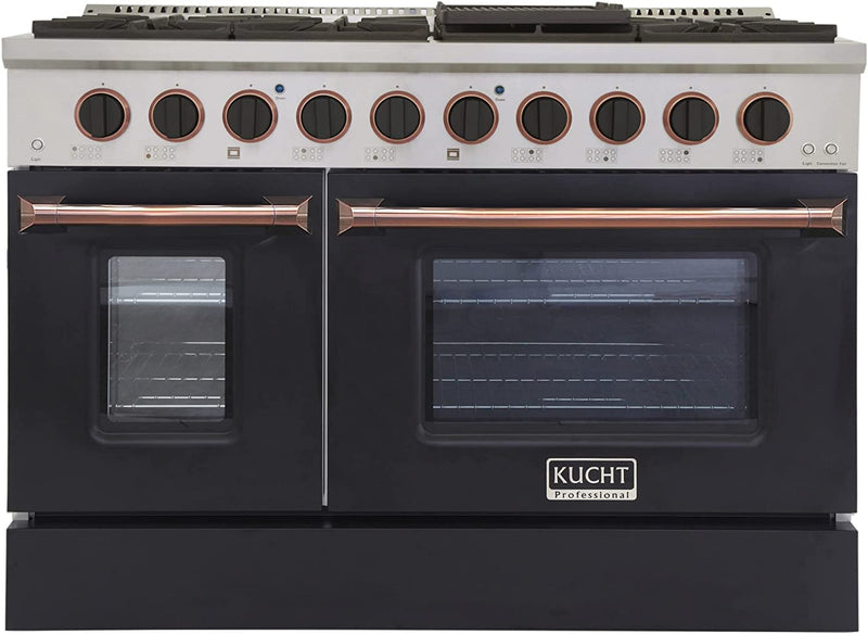 Kucht Signature 48-Inch 6.7 cu ft. Gas Range with Black Door and Rose Gold Accents (KNG481-K-ROSE)