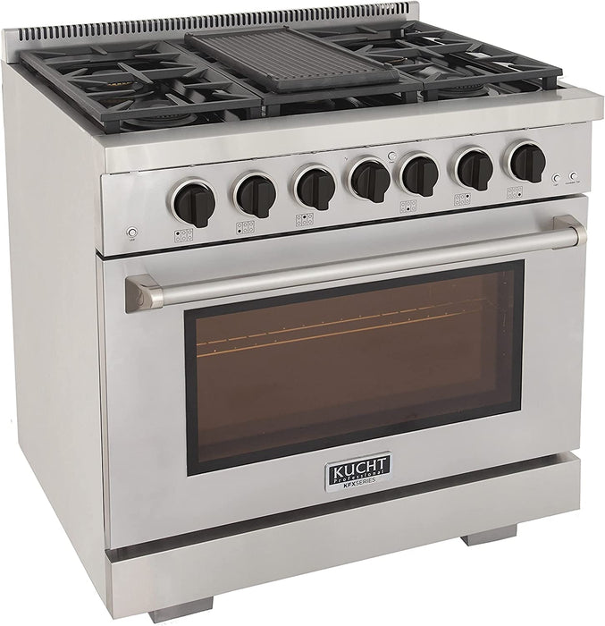 Kucht 36-Inch Gas Range in Stainless Steel with Black Knob (KFX360-K)