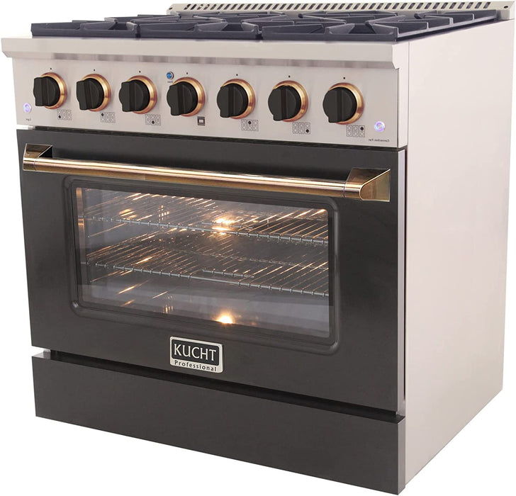 Kucht Signature 36" Gas Range in Stainless Steel with Black, Gold & Silver (KNG361-K-GOLD)