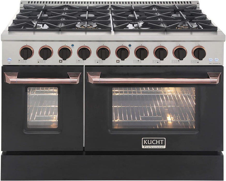 Kucht Signature 48-Inch 6.7 cu ft. Gas Range with Black Door and Rose Gold Accents (KNG481-K-ROSE)