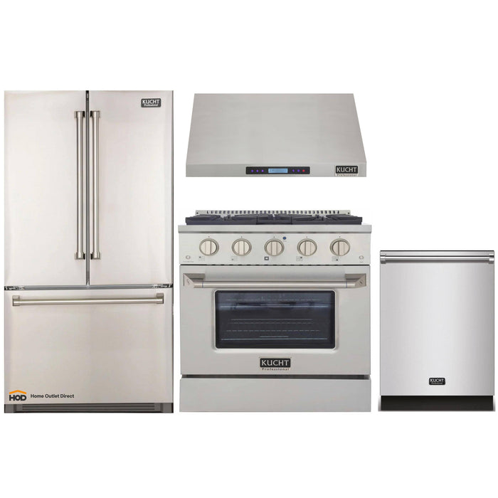 Kucht 4-Piece Appliance Package - 30-Inch Dual Fuel Range, Refrigerator, Under Cabinet Hood, & Dishwasher in Stainless Steel