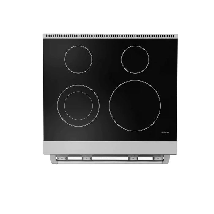 Thor Kitchen 4-Piece Appliance Package - 30-Inch Electric Range, Wall Mount Range Hood, Refrigerator, and Dishwasher in Stainless Steel