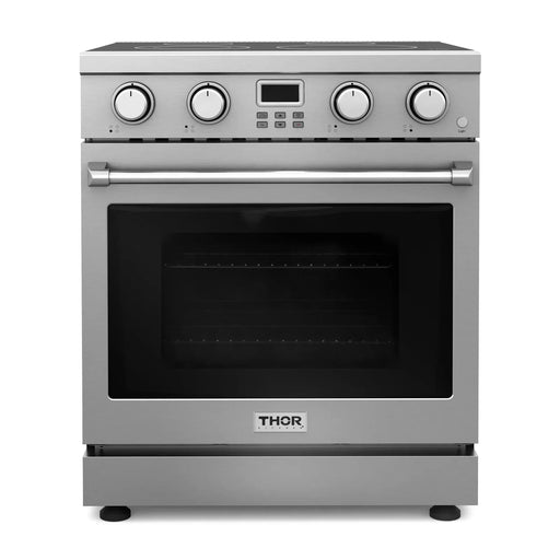 Thor Kitchen 5-Piece Appliance Package - 30-Inch Electric Range, Refrigerator with Water Dispenser, Dishwasher, Microwave, and Wine Cooler in Stainless Steel