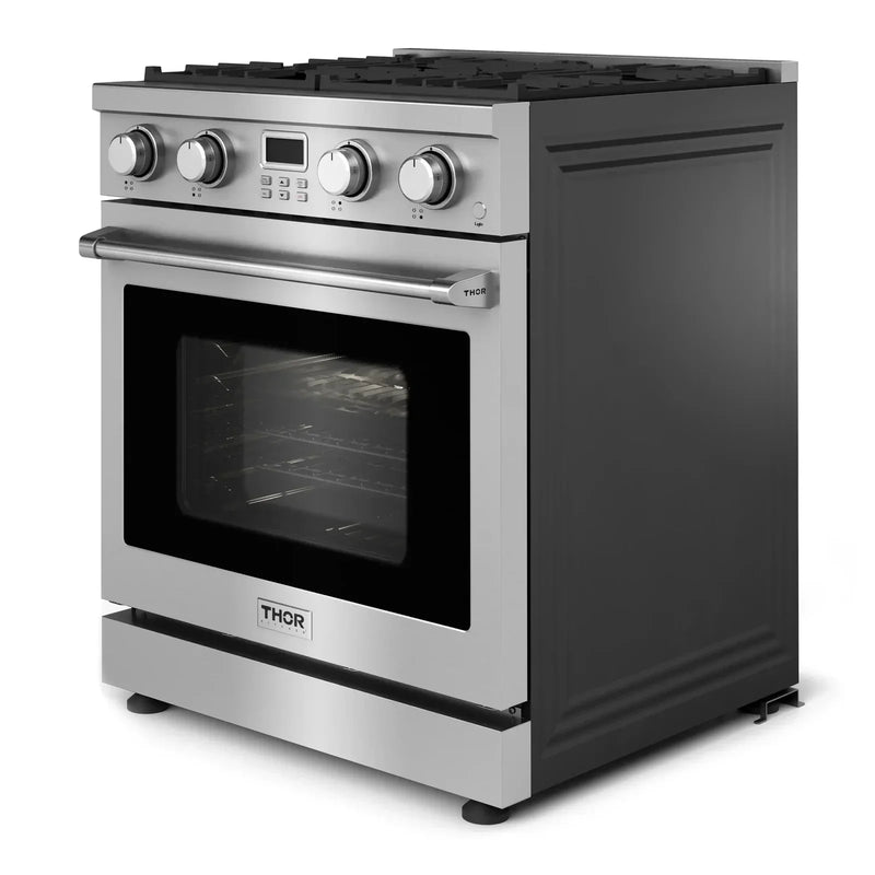 Thor Kitchen 5-Piece Appliance Package - 30-Inch Gas Range, Under Cabinet Range Hood, Refrigerator, Dishwasher, and Microwave in Stainless Steel