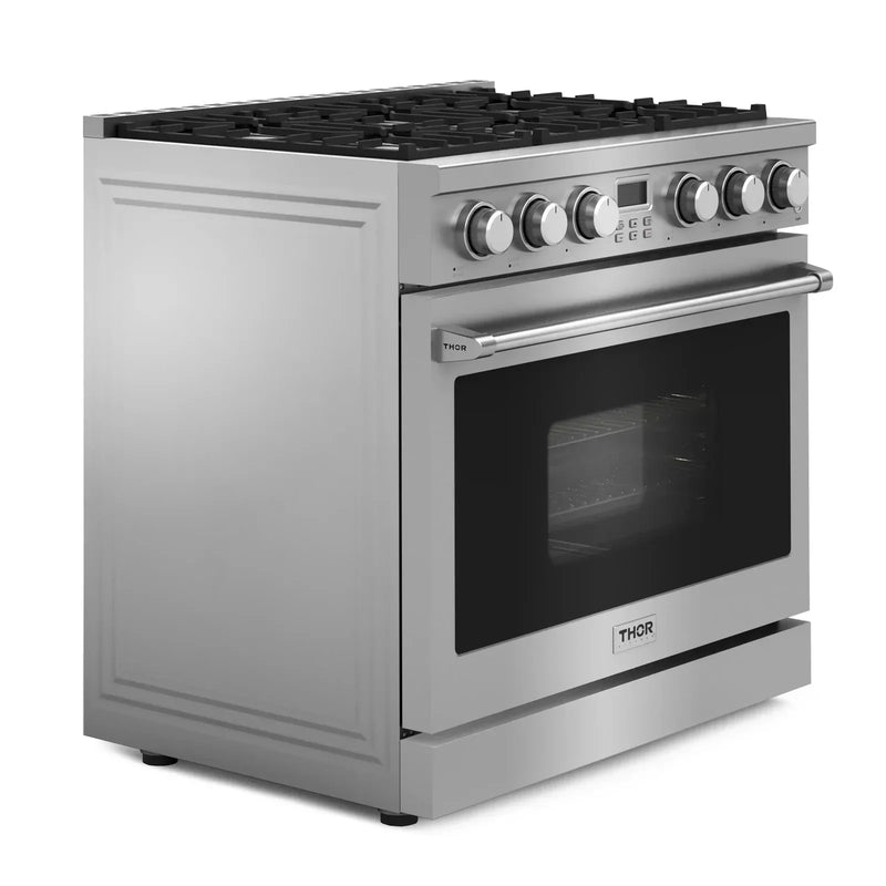 Thor Kitchen 3-Piece Appliance Package - 36-Inch Gas Range, Refrigerator, and Dishwasher in Stainless Steel