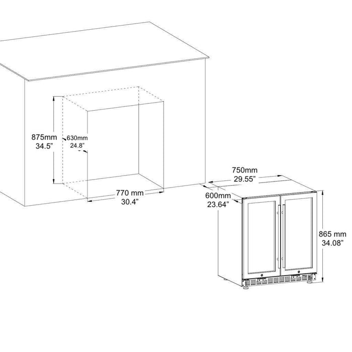 Kings Bottle 30" Under Counter Low-E Glass Door Wine and Beer Cooler Combo KBUSF66BW-SS