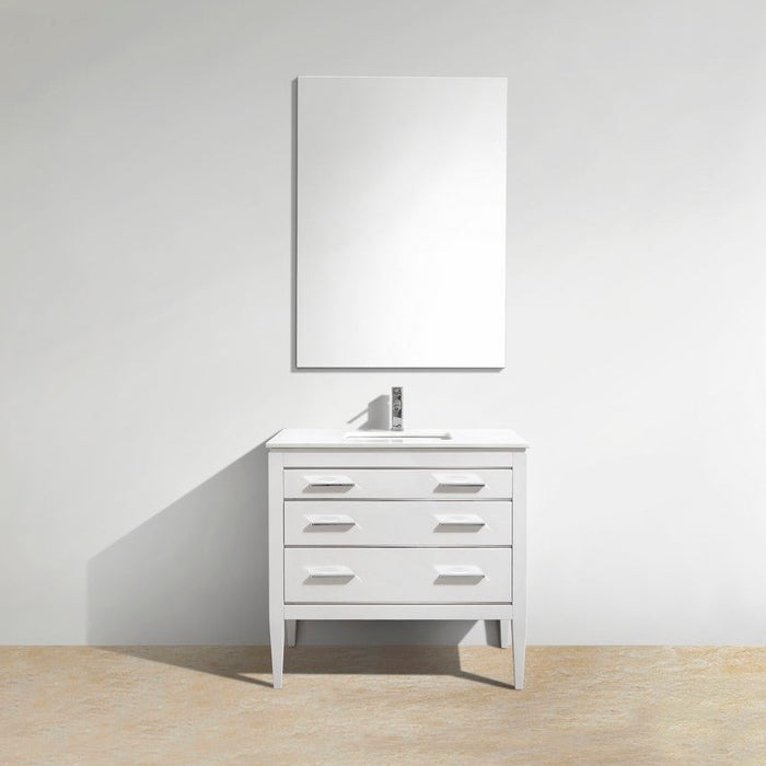 KubeBath Eiffel 36'' High Gloss White Vanity W/ Quartz Counter Top E36-GW