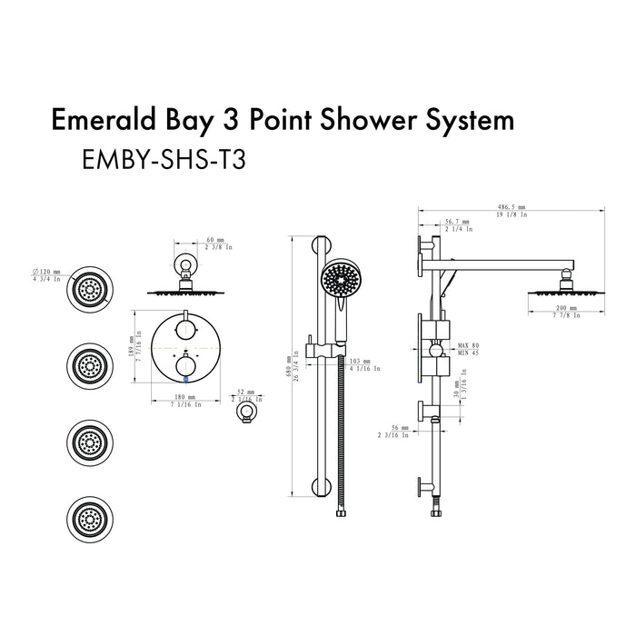 ZLINE Emerald Bay Thermostatic Shower System with Body Jets 