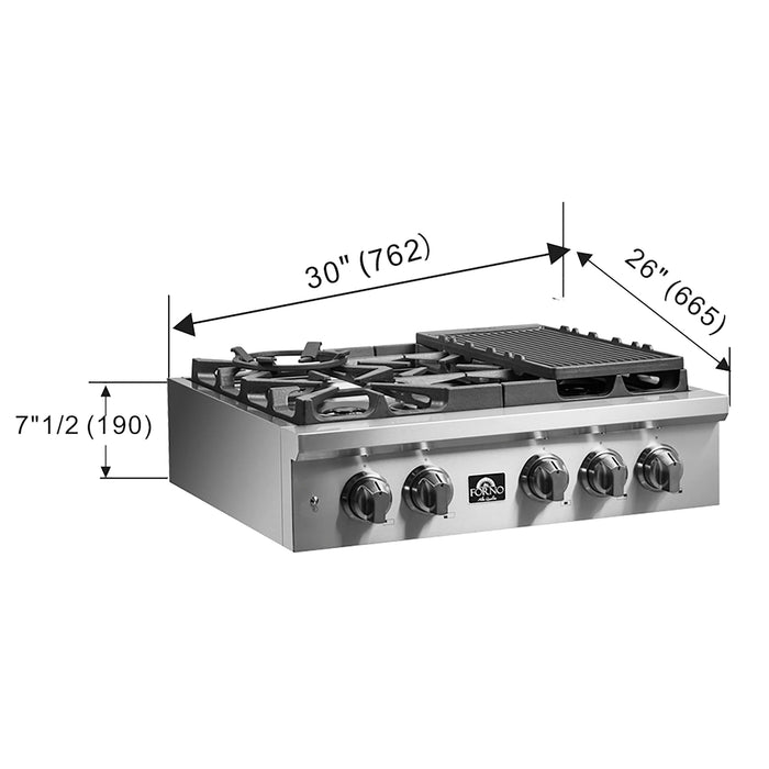 Forno 30″ Gas Rangetop ALTA QUALITA Pro-Style 5 Sealed Brass Burners - FCTGS5751-30