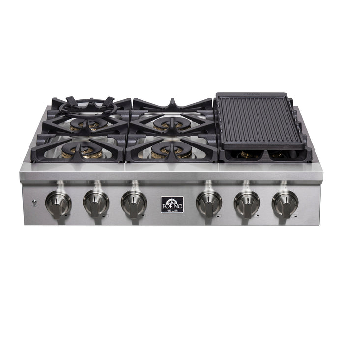 Forno 36″ Gas Rangetop ALTA QUALITA Pro-Style 6 Sealed Brass Burners - FCTGS5751-36