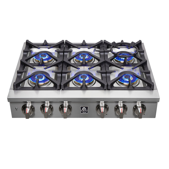 Forno 36″ Gas Rangetop ALTA QUALITA Pro-Style 6 Sealed Brass Burners - FCTGS5751-36