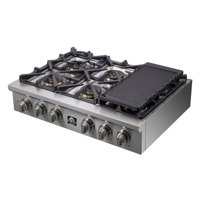 Forno 36″ Gas Rangetop ALTA QUALITA Pro-Style 6 Sealed Brass Burners - FCTGS5751-36