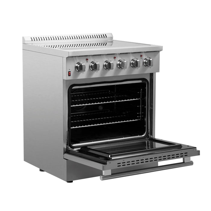 Forno 4-Piece Appliance Package - 30-Inch Electric Range, Pro-Style Refrigerator, Dishwasher, and Microwave Drawer in Stainless Steel