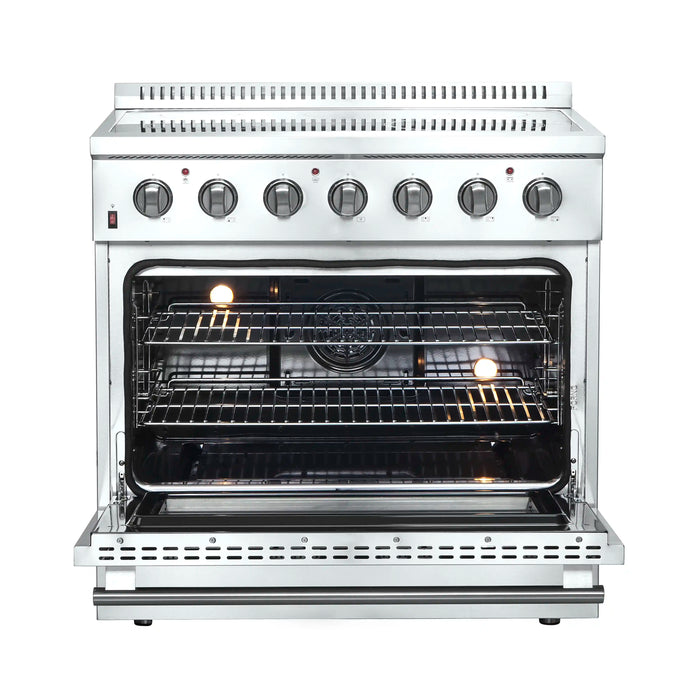 Forno 3-Piece Appliance Package - 36-Inch Electric Range, French Door Refrigerator, and Dishwasher in Stainless Steel