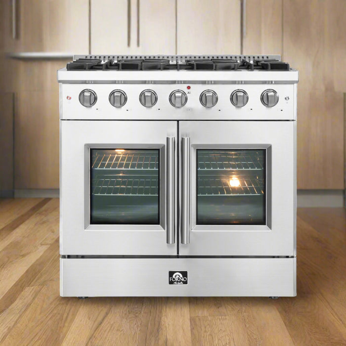 Forno 36″ Vittorio French Door Freestanding Gas Range with 6 Sealed Burners - FFSGS6444-36