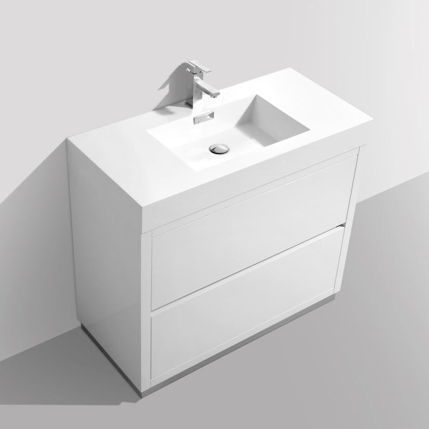 KubeBath Bliss 40" High Gloss White Free Standing Modern Bathroom Vani