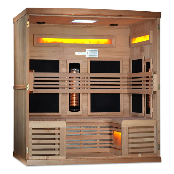 Golden Designs 6-Person Full Spectrum PureTech™ Near Zero EMF FAR Infrared Sauna with Himalayan Salt Bar (Canadian Hemlock) - GDI-8260-01