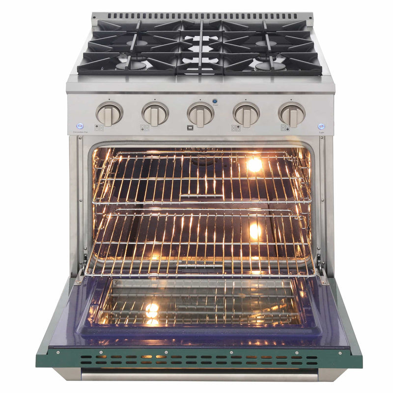 Kucht 30-Inch Pro-Style Dual Fuel Range in Stainless Steel with Green Oven Door (KDF302-G)