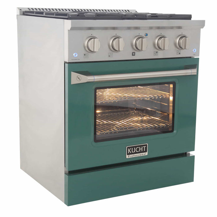 Kucht 30-Inch Pro-Style Dual Fuel Range in Stainless Steel with Green Oven Door (KDF302-G)