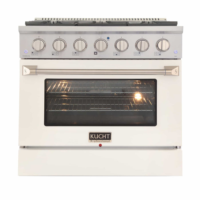 Kucht 36-Inch Pro-Style Dual Fuel Range in Stainless Steel with White Oven Door (KDF362-W)