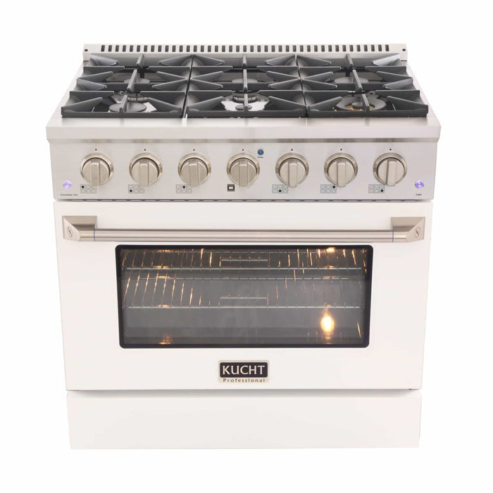 Kucht 36-Inch Pro-Style Dual Fuel Range in Stainless Steel with White Oven Door (KDF362-W)