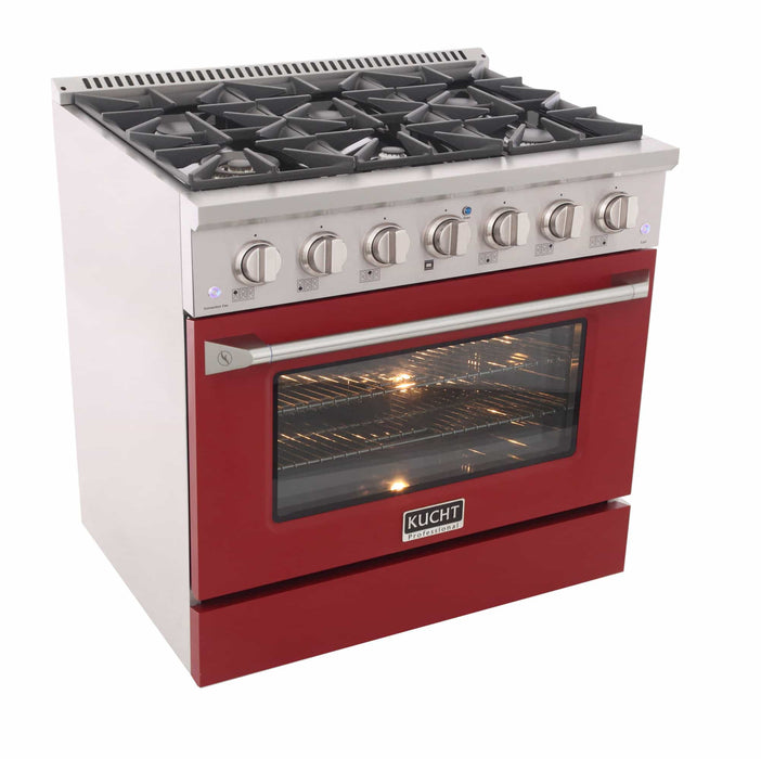 Kucht 36-Inch Pro-Style Dual Fuel Range in Stainless Steel with Red Oven Door (KDF362-R)