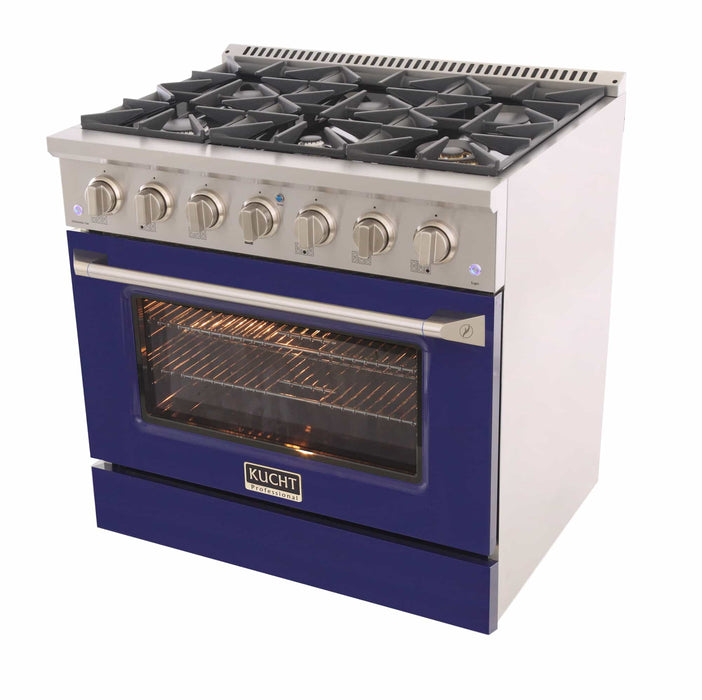 Kucht 36-Inch Pro-Style Dual Fuel Range in Stainless Steel with Blue Oven Door (KDF362-B)