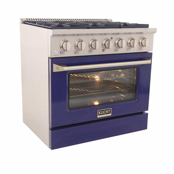 Kucht 36-Inch Pro-Style Dual Fuel Range in Stainless Steel with Blue Oven Door (KDF362-B)