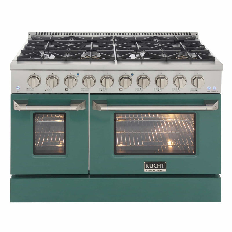Kucht 48-Inch Pro-Style Dual Fuel Range in Stainless Steel with Green Oven Door (KDF482-G)