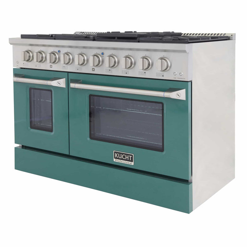 Kucht 48-Inch Pro-Style Dual Fuel Range in Stainless Steel with Green Oven Door (KDF482-G)