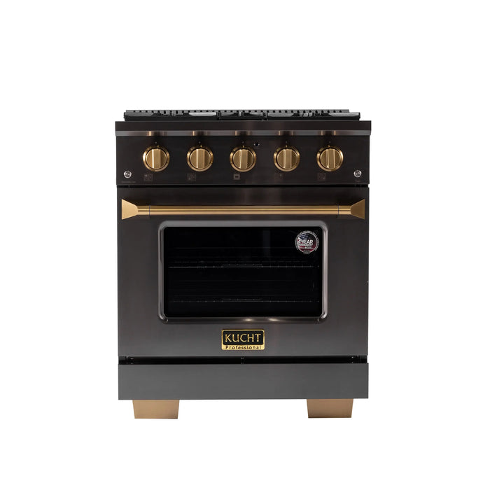 KUCHT Gemstone Professional 30-Inch 4.2 cu. ft. Natural Gas Range with Sealed Burners and Convection Oven in Titanium Stainless Steel with Gold Accents (KEG303)