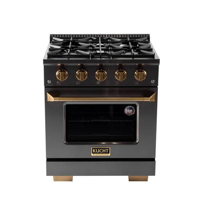 KUCHT Gemstone Professional 30-Inch 4.2 Cu. Ft. Dual Fuel Range for Propane Gas with Sealed Burners and Convection Oven in Titanium Stainless Steel (KED304/LP)