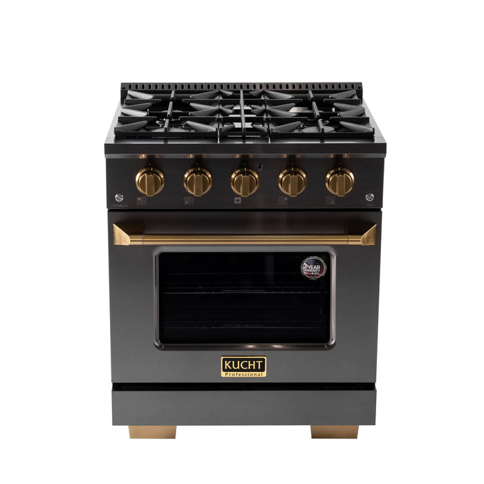 KUCHT Gemstone Professional 30-Inch 4.2 Cu. Ft. Dual Fuel Range for Natural Gas with Sealed Burners and Convection Oven in Titanium Stainless Steel (KED304)