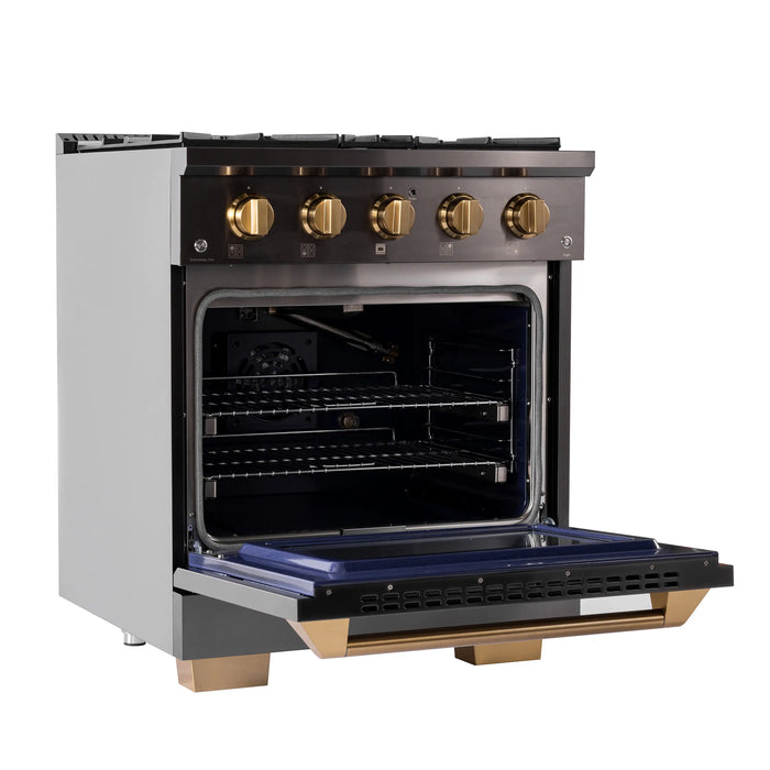 KUCHT Gemstone Professional 30-Inch 4.2 cu. ft. Natural Gas Range with Sealed Burners and Convection Oven in Titanium Stainless Steel with Gold Accents (KEG303)