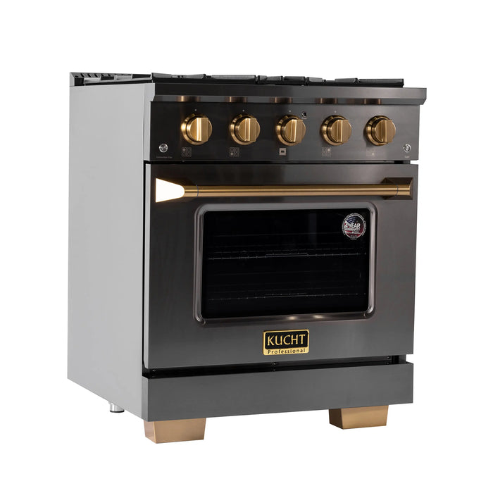 KUCHT Gemstone Professional 30-Inch 4.2 cu. ft. Natural Gas Range with Sealed Burners and Convection Oven in Titanium Stainless Steel with Gold Accents (KEG303)