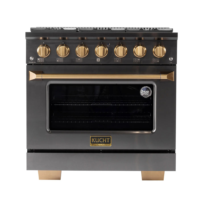 KUCHT Gemstone Professional 36-Inch 5.2 Cu. Ft. Dual Fuel Range for Natural Gas with Sealed Burners and Convection Oven in Titanium Stainless Steel (KED364)