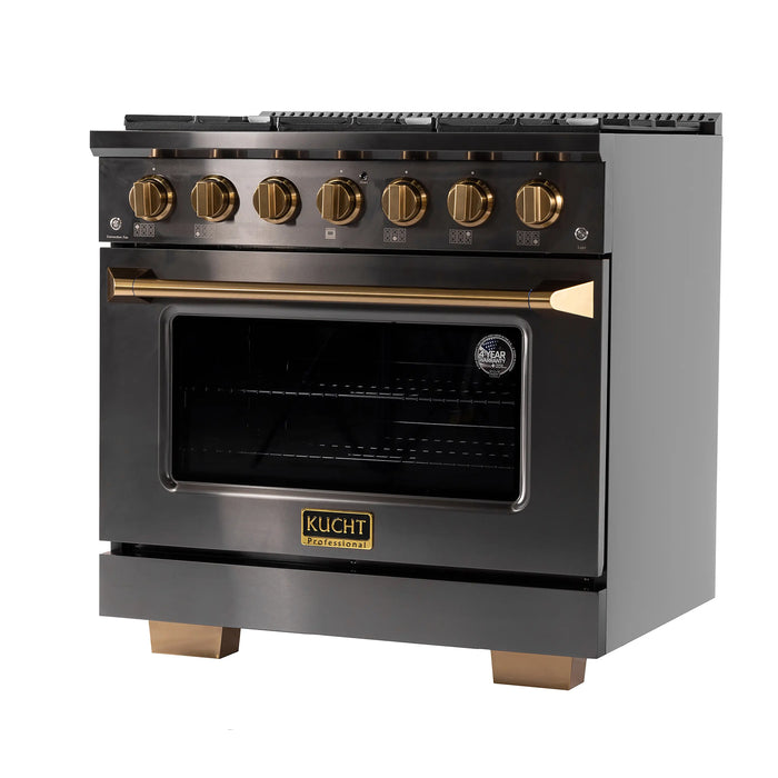 KUCHT Gemstone Professional 36-Inch 5.2 Cu. Ft. Dual Fuel Range for Natural Gas with Sealed Burners and Convection Oven in Titanium Stainless Steel (KED364)