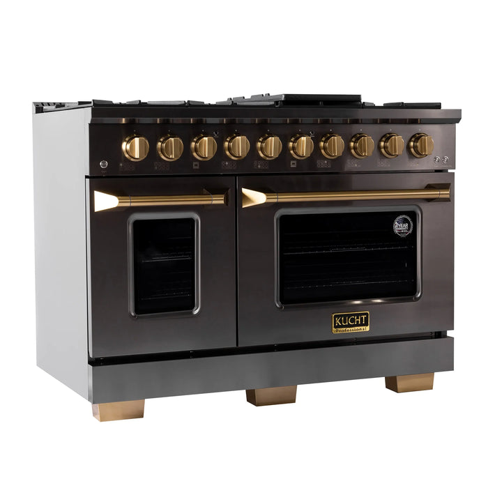 KUCHT Gemstone Professional 48-Inch 46.7 Cu. Ft. Dual Fuel Range for Propane Gas with Sealed Burners and Convection Oven in Titanium Stainless Steel (KED484/LP)