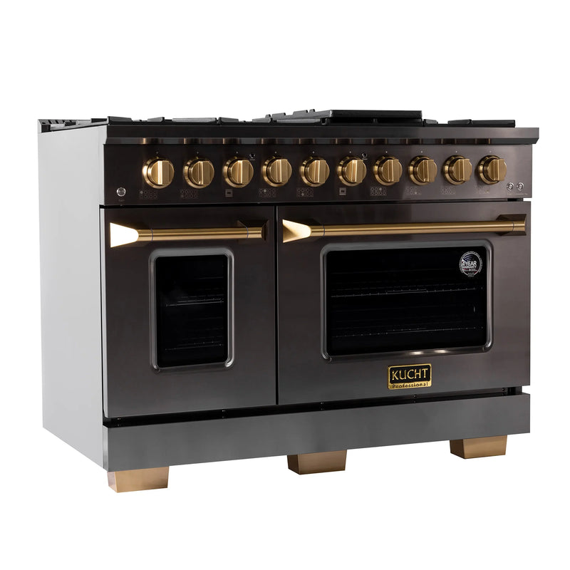 KUCHT Gemstone Professional 48-Inch 6.7 cu. ft. Natural Gas Range with Sealed Burners, Griddle/Grill and Two Ovens - One Convection - in Titanium Stainless Steel (KEG483)