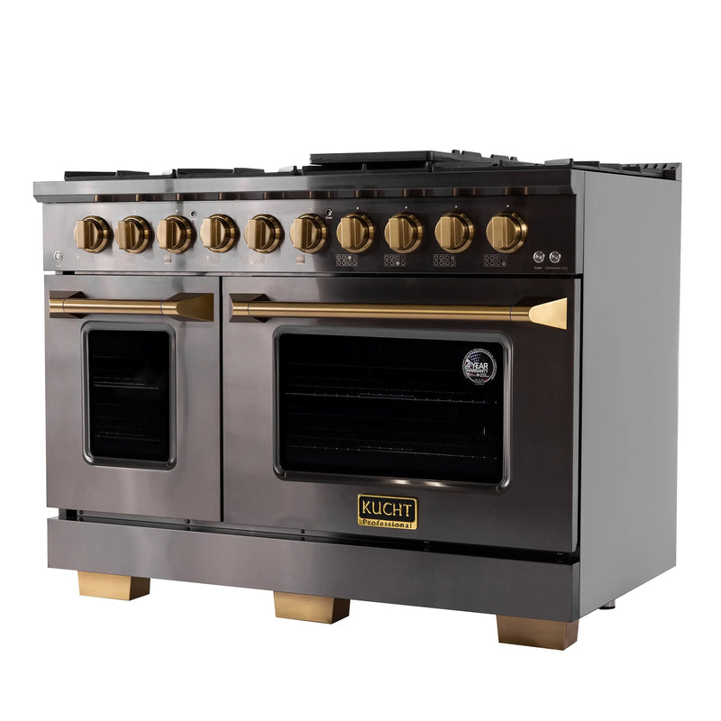 KUCHT Gemstone Professional 48-Inch 46.7 Cu. Ft. Dual Fuel Range for Natural Gas with Sealed Burners and Convection Oven in Titanium Stainless Steel (KED484)
